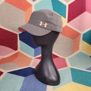 Under Armour Cadet Cap Hat Charcoal Grey Coral Logo Adjustable Military  Hat
